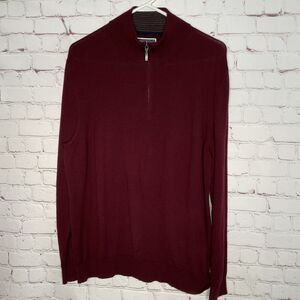 Club Room Sweater men's XL Burgundy Half Zip Wool Knit Blend Pullover Minimalist